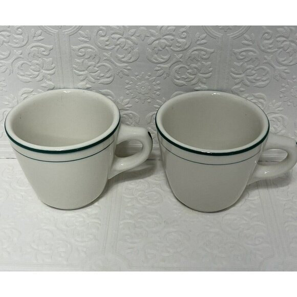 Shenango China Green Stripe Mugs 3" Inch tall Set Of 2 - Picture 4 of 8